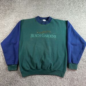 VINTAGE Busch Gardens Sweatshirt Mens XL Green Blue Colorblock VA Theme Park *